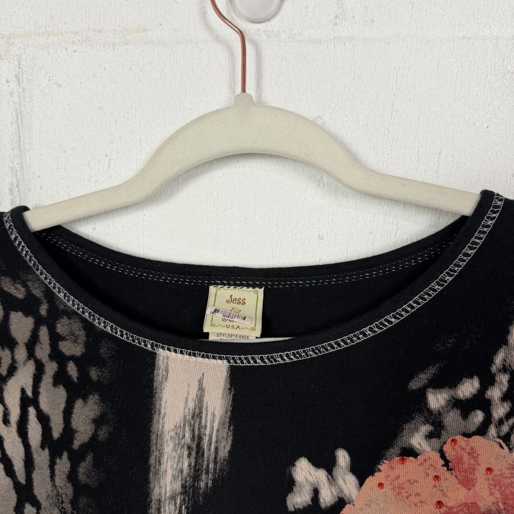 Jess & Jane Top Sparkly Gems Floral Bloom Core Artsy Art-to-Wear Maximalist 1X - Picture 2 of 13